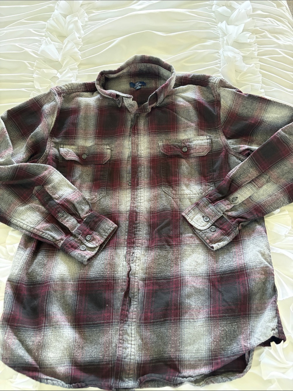 George Red and Gray Plaid Button-Up Shirt
